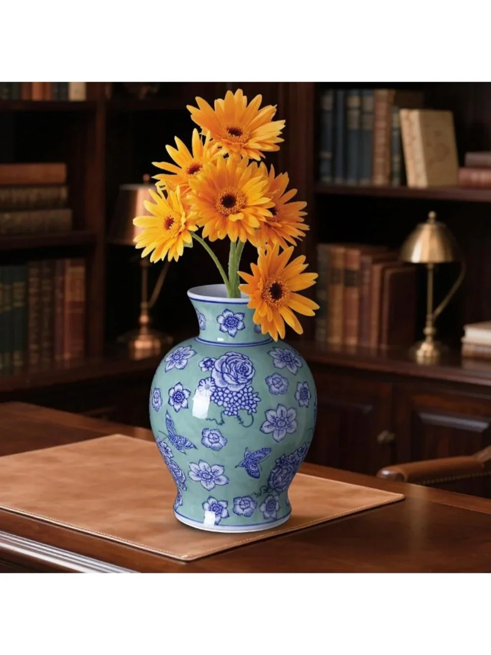 Large Vintage Floral Ceramic Vase - Rustic Chinoiserie Home Décor, Centerpiece